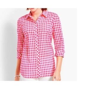 Talbots Women's Hot‎ Pink and White Gingham Button Front Shirt in Size 1X